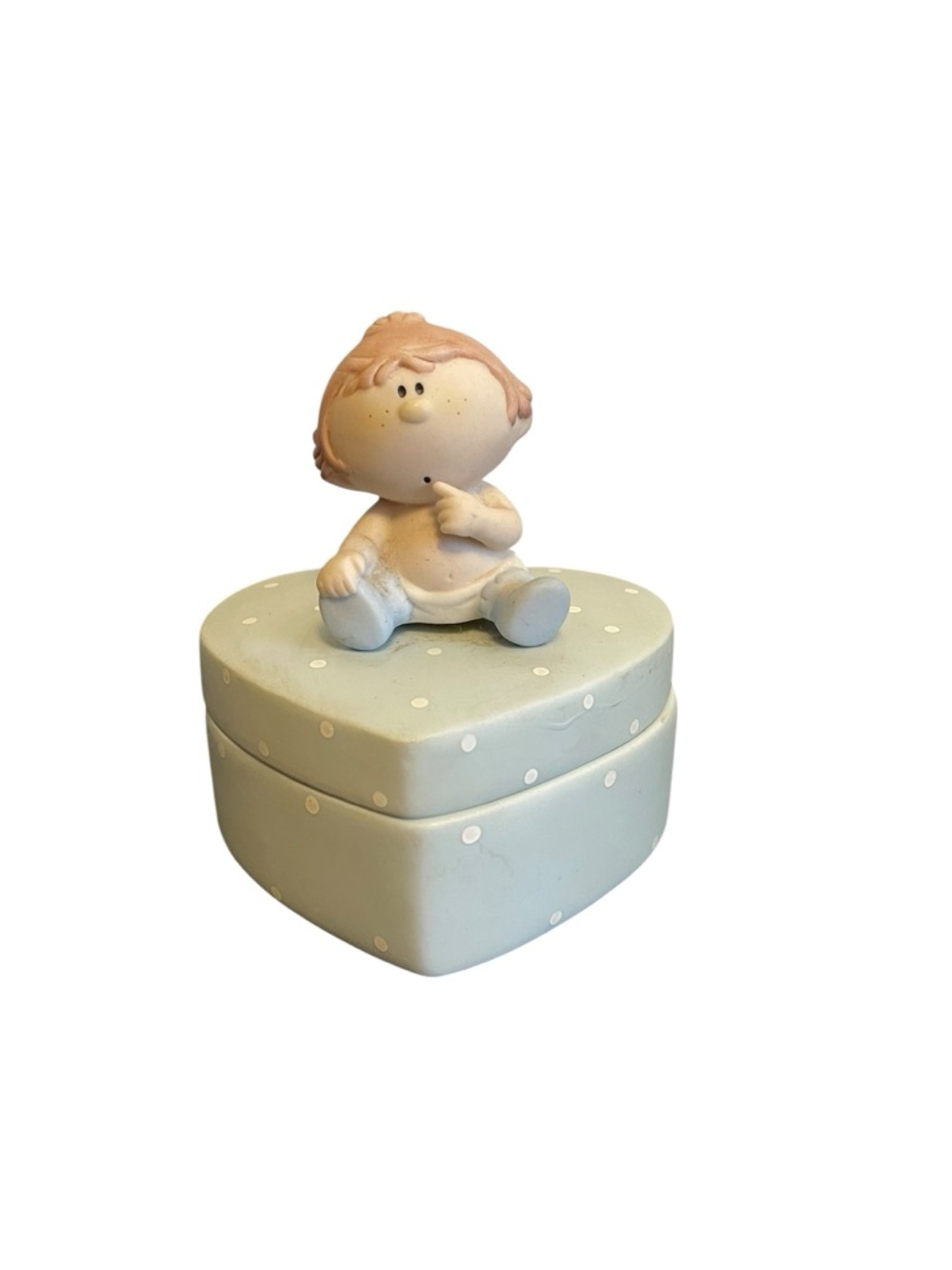 Vintage Bumpkins "Here's my Heart" Porcelain Trinket Box Hidden Puppy
